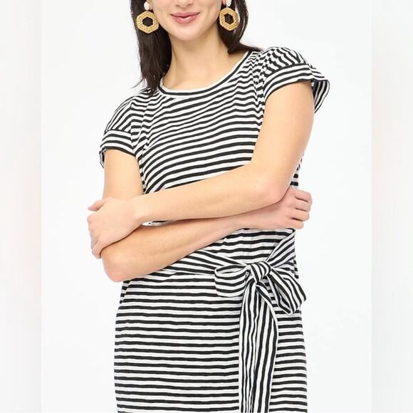 J. Crew Factory Striped Black White Waist Tie T-shirt Dress - Picture 2 of 6